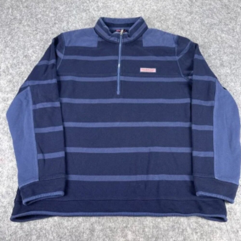 Vineyard Vines Pullover Mens Large Blue Striped Shep Shirt Quarter Zip Cotton